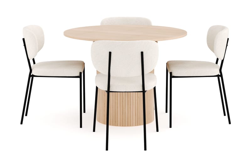 Kopparbo Matgrupp 106 cm Rund Förlängningsbart med 4 Gemmiano Matstolar - Whitewash - Möbler - Matplats - Matgrupp & matbord med stolar