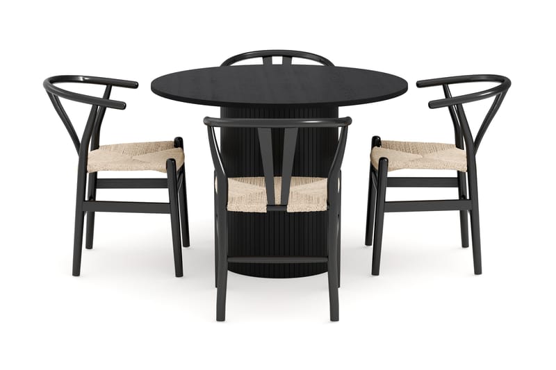 Kopparbo Matgrupp 106 cm Rund med 4 Dastoori Matstol - 2220067-4,2229318-1 - Svart - Möbler - Matplats - Matgrupp & matbord med stolar