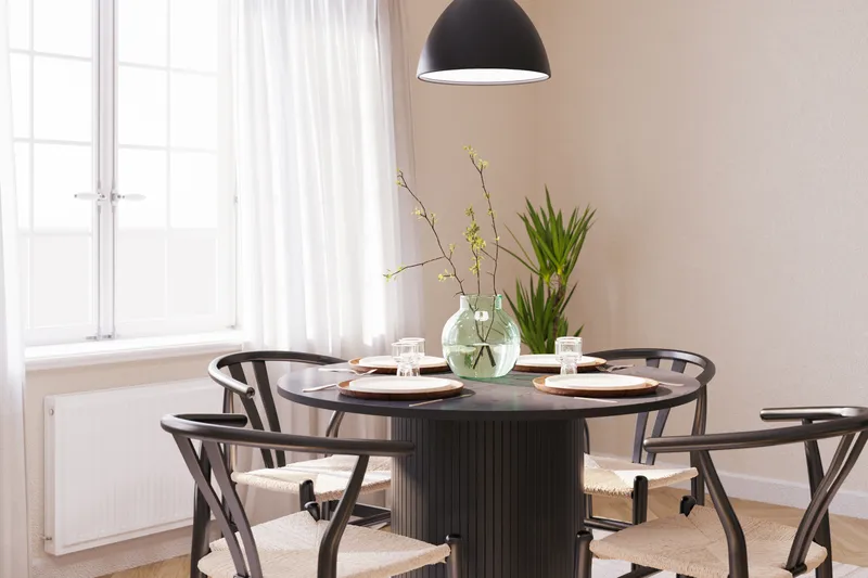 Kopparbo Matgrupp 106 cm Rund med 4 Dastoori Matstol - Möbler - Matplats - Matgrupp & matbord med stolar