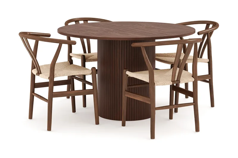 Kopparbo Matgrupp 120 cm Rund med 4 Dastoori Matstol - Mörkbrun - Möbler - Matplats - Matgrupp & matbord med stolar