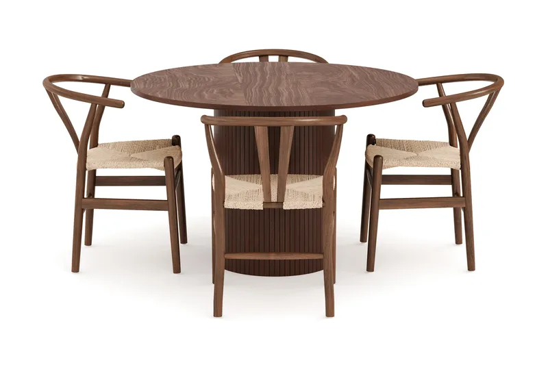 Kopparbo Matgrupp 120 cm Rund med 4 Dastoori Matstol - Mörkbrun - Möbler - Matplats - Matgrupp & matbord med stolar