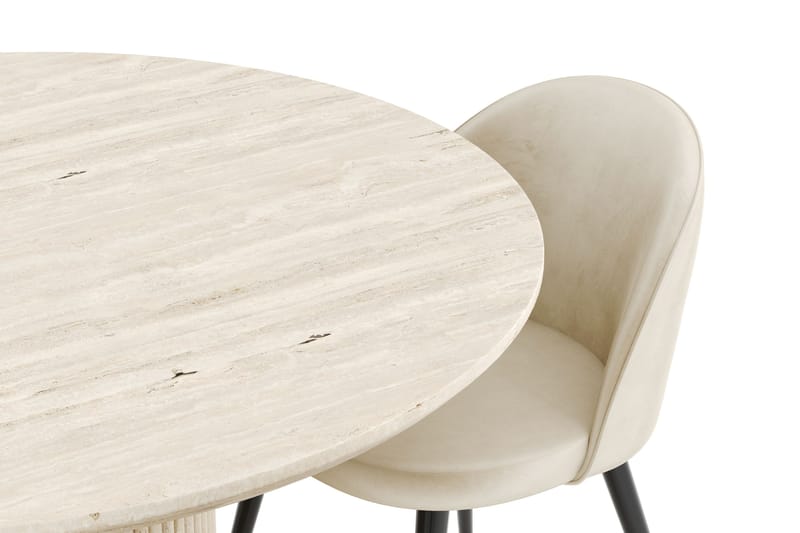 Kopparbo Matgrupp 120 cm Rund med 4 Valeri Sammetsstolar - Travetin - Möbler - Matplats - Matgrupp & matbord med stolar