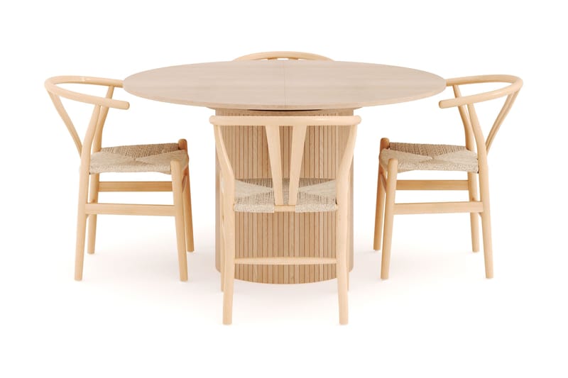Kopparbo Matgrupp 130 cm Rund Förlängningsbart med 4 Dastoori Matstolar - Whitewash - Möbler - Matplats - Matgrupp & matbord med stolar