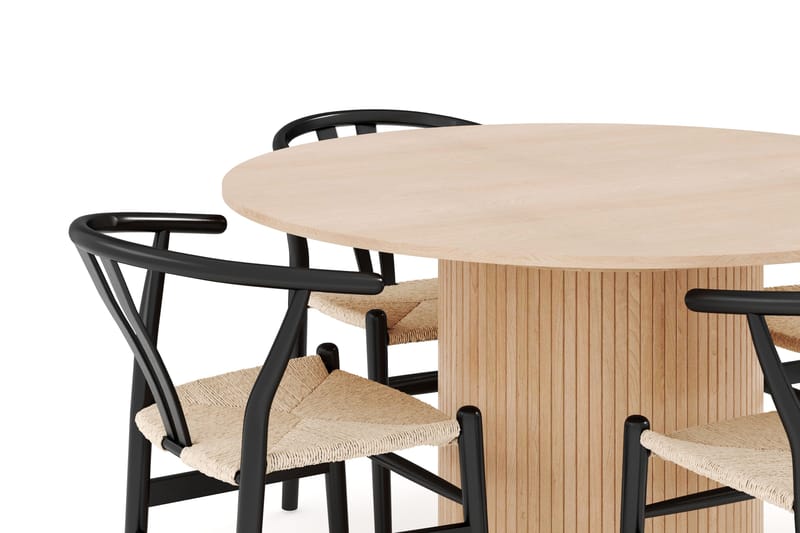 Kopparbo Matgrupp 130 cm Rund Förlängningsbart med 4 Dastoori Matstolar - Whitewash - Möbler - Matplats - Matgrupp & matbord med stolar