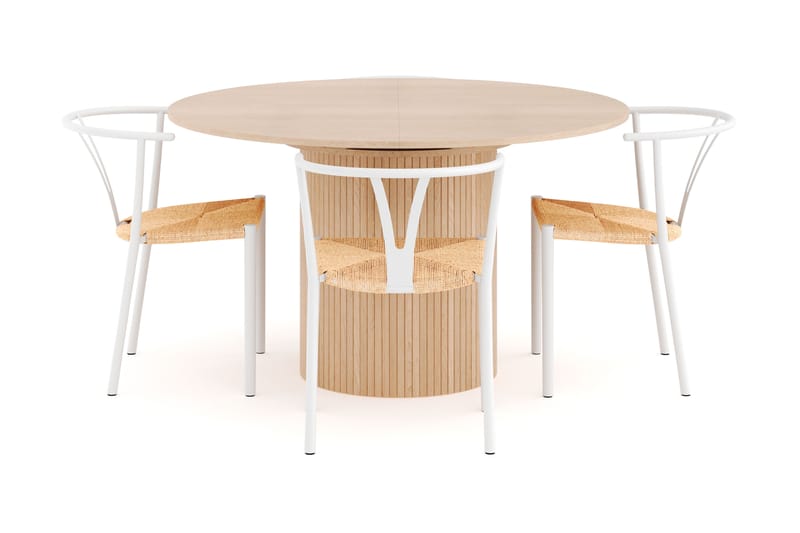 Kopparbo Matgrupp 130 cm Rund Förlängningsbart med 4 Elysia Matstolar - Whitewash - Möbler - Matplats - Matgrupp & matbord med stolar