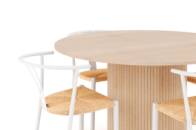 Kopparbo Matgrupp 130 cm Rund Förlängningsbart med 4 Elysia Matstolar - Whitewash - Möbler - Matplats - Matgrupp & matbord med stolar