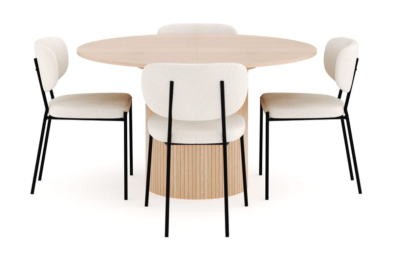 Kopparbo Matgrupp 130 cm Rund Förlängningsbart med 4 Gemmiano Matstolar - Whitewash - Möbler - Matplats - Matgrupp & matbord med stolar