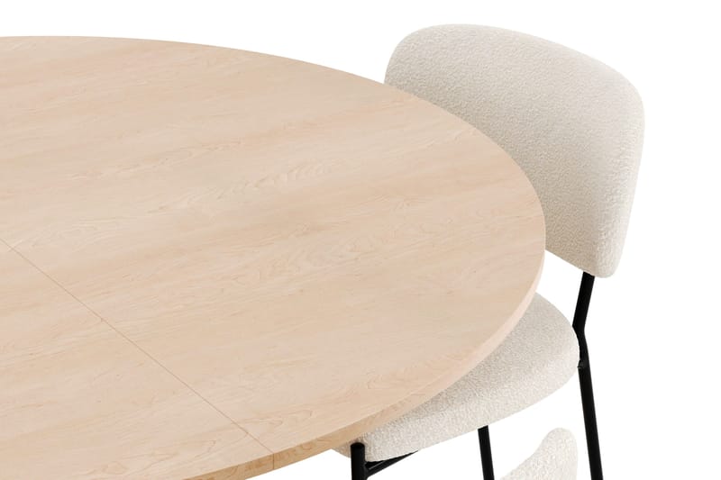 Kopparbo Matgrupp 130 cm Rund Förlängningsbart med 4 Gemmiano Matstolar - Whitewash - Möbler - Matplats - Matgrupp & matbord med stolar