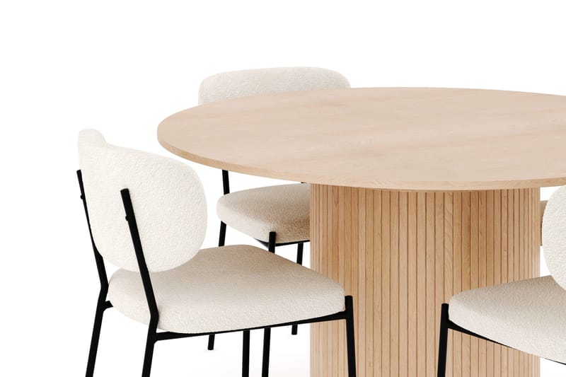 Kopparbo Matgrupp 130 cm Rund Förlängningsbart med 4 Gemmiano Matstolar - Whitewash - Möbler - Matplats - Matgrupp & matbord med stolar