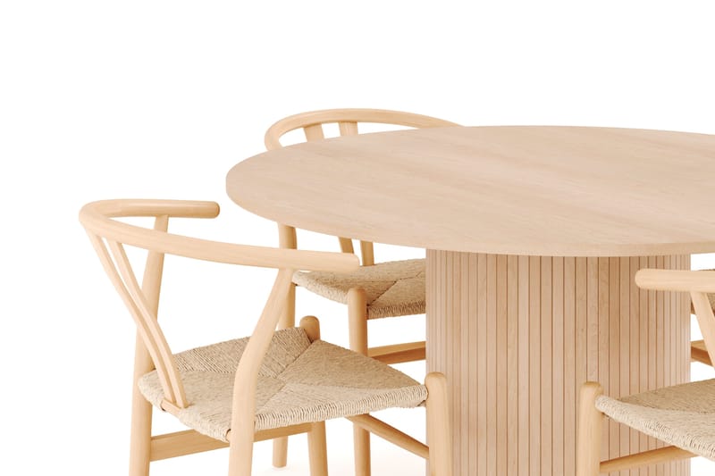 Kopparbo Matgrupp 130 cm Rund med 4 Dastoori Matstolar - Beige - Möbler - Matplats - Matgrupp & matbord med stolar
