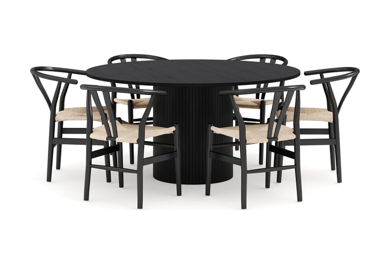 Kopparbo Matgrupp 150 cm Rund med 6 Dastoori Matstol - 2220067-6,2229296-1, Svart