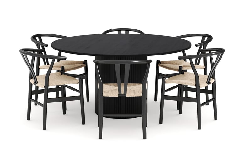 Kopparbo Matgrupp 150 cm Rund med 6 Dastoori Matstolar - Svart - Möbler - Matplats - Matgrupp & matbord med stolar