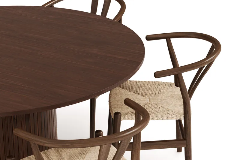 Kopparbo Matgrupp 150 cm Rund med 6 Dastoori Matstolar - Valnöt - Möbler - Matplats - Matgrupp & matbord med stolar