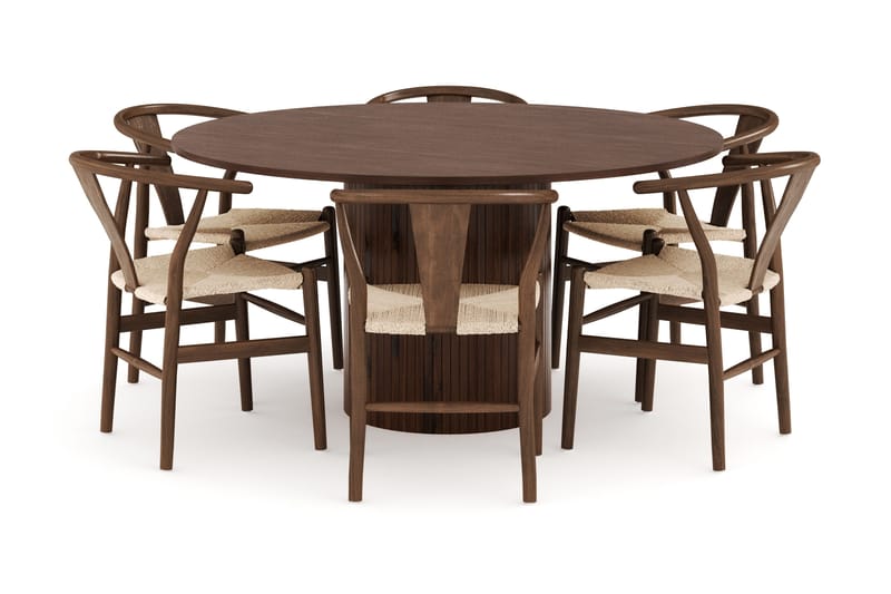 Kopparbo Matgrupp 150 cm Rund med 6 Dastoori Matstolar, Valnöt