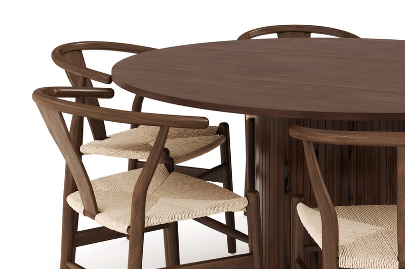 Kopparbo Matgrupp 150 cm Rund med 6 Dastoori Matstolar - Valnöt - Möbler - Matplats - Matgrupp & matbord med stolar