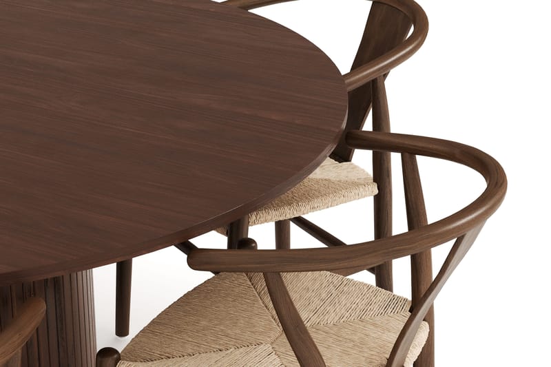 Kopparbo Matgrupp 150 cm Rund med 6 Dastoori Matstolar - Valnöt - Möbler - Matplats - Matgrupp & matbord med stolar