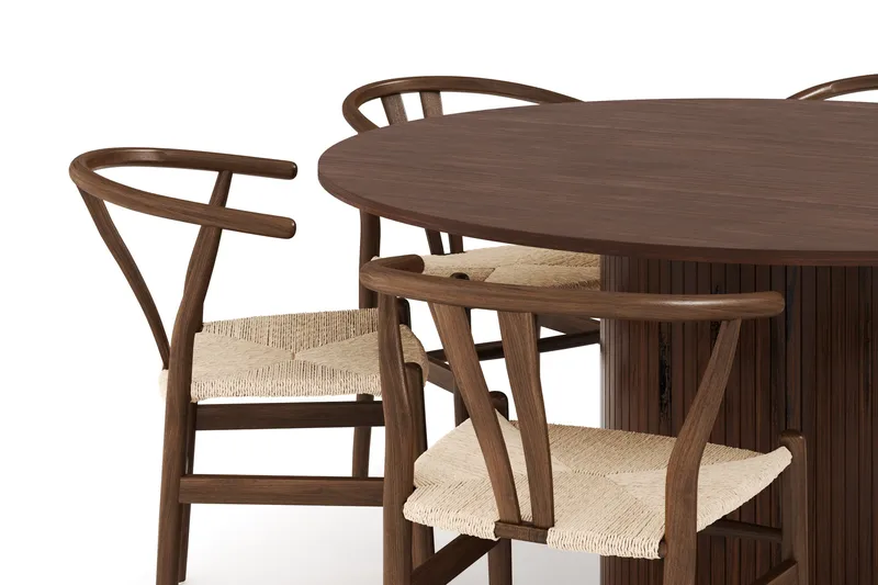 Kopparbo Matgrupp 150 cm Rund med 6 Dastoori Matstolar - Valnöt - Möbler - Matplats - Matgrupp & matbord med stolar