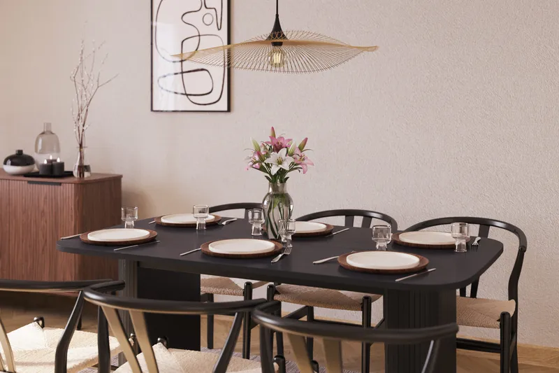 Kopparbo Matgrupp 160 cm med 6 Dastoori Matstol - 2220067-6,2229297-1 - Svart - Möbler - Matplats - Matgrupp & matbord med stolar