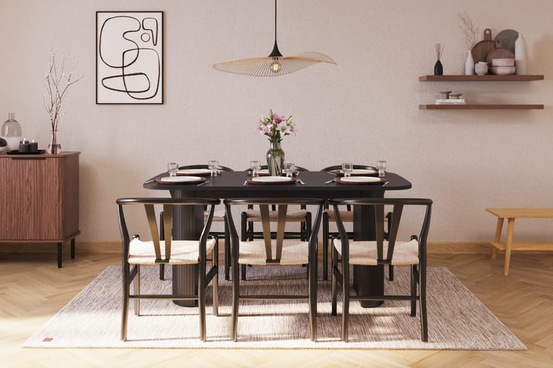 Kopparbo Matgrupp 160 cm med 6 Dastoori Matstolar - Svart - Möbler - Matplats - Matgrupp & matbord med stolar