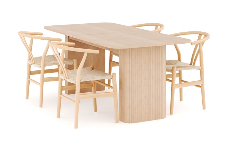 Kopparbo Matgrupp 180-240 cm Förlängningsbart med 4 Dastoori Matstolar - Whitewash - Möbler - Matplats - Matgrupp & matbord med stolar