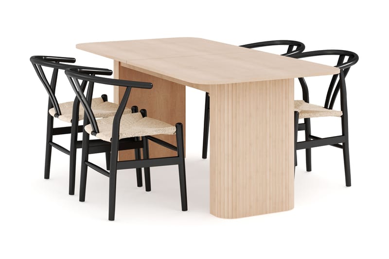 Kopparbo Matgrupp 180-240 cm Förlängningsbart med 4 Dastoori Matstolar - Whitewash - Möbler - Matplats - Matgrupp & matbord med stolar