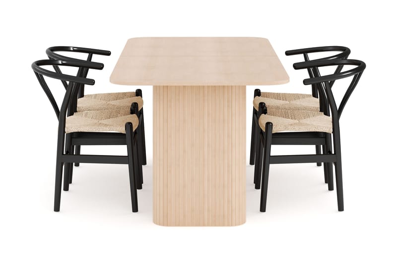 Kopparbo Matgrupp 180-240 cm Förlängningsbart med 4 Dastoori Matstolar - Whitewash - Möbler - Matplats - Matgrupp & matbord med stolar