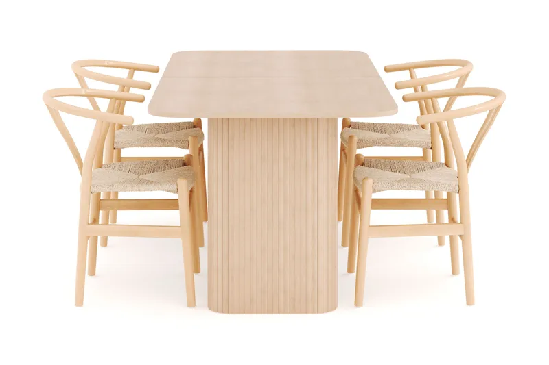 Kopparbo Matgrupp 180-240 cm Förlängningsbart med 4 Dastoori Matstolar - Whitewash - Möbler - Matplats - Matgrupp & matbord med stolar