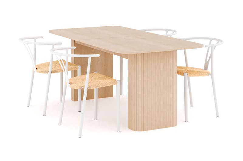 Kopparbo Matgrupp 180-240 cm Förlängningsbart med 4 Elysia Matstolar - Whitewash - Möbler - Matplats - Matgrupp & matbord med stolar