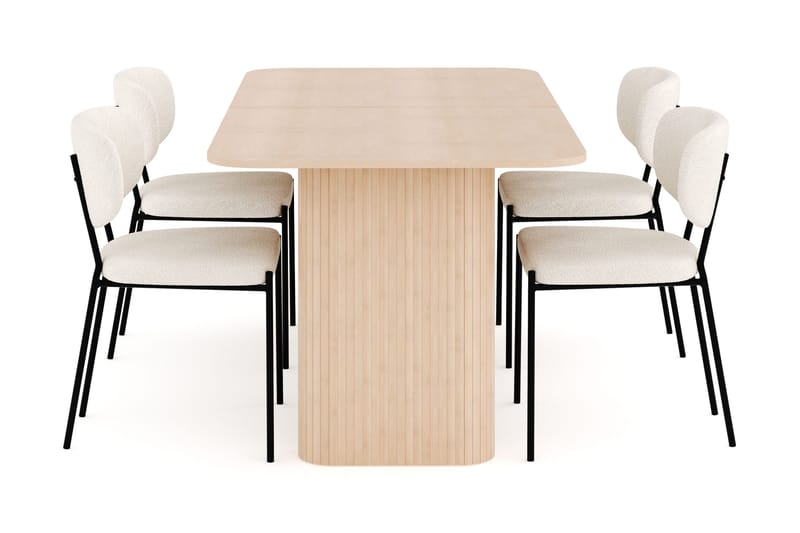 Kopparbo Matgrupp 180-240 cm Förlängningsbart med 4 Gemmiano Matstolar - Whitewash - Möbler - Matplats - Matgrupp & matbord med stolar