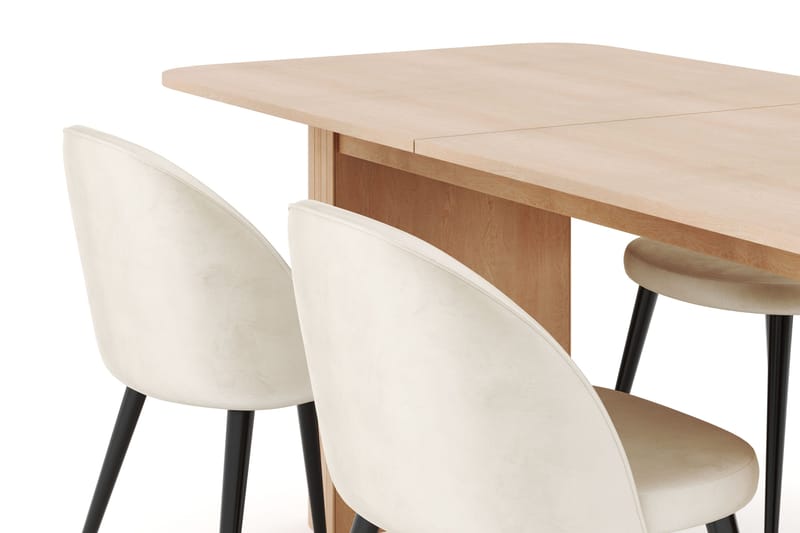 Kopparbo Matgrupp 180-240 cm Förlängningsbart med 4 Valeri Sammetsstolar - Whitewash - Möbler - Matplats - Matgrupp & matbord med stolar