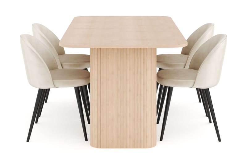 Kopparbo Matgrupp 180-240 cm Förlängningsbart med 4 Valeri Sammetsstolar - Whitewash - Möbler - Matplats - Matgrupp & matbord med stolar