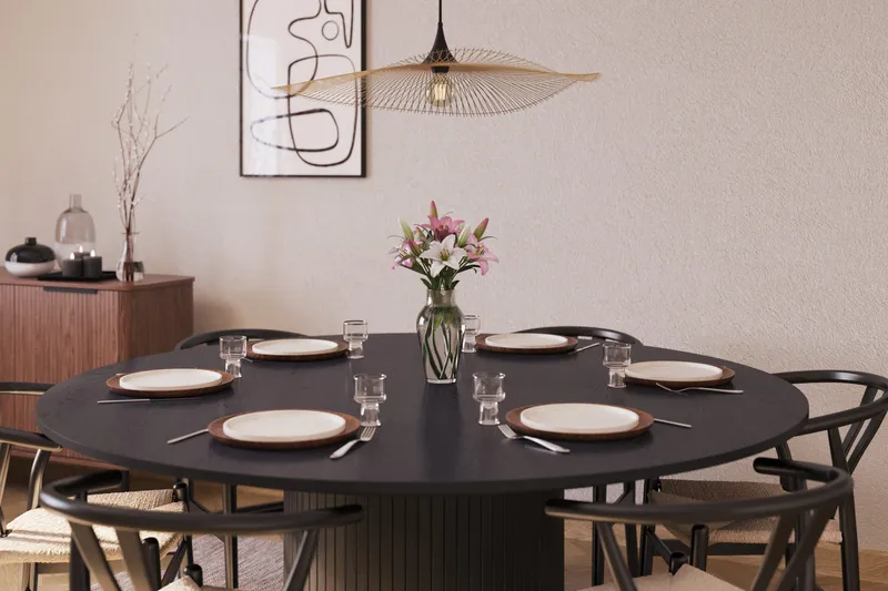 Kopparbo Matgrupp 180 cm med 6 Dastoori Matstol - 2220067-6,2223284-1 - Svart - Möbler - Matplats - Matgrupp & matbord med stolar