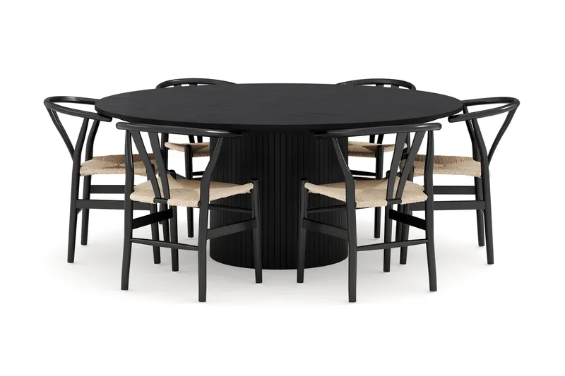 Kopparbo Matgrupp 180 cm med 6 Dastoori Matstolar, Svart