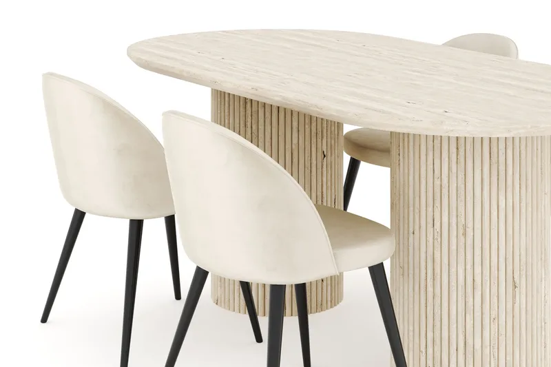 Kopparbo Matgrupp 180 cm Oval med 4 Valeri Sammetsstolar - Travetin - Möbler - Matplats - Matgrupp & matbord med stolar