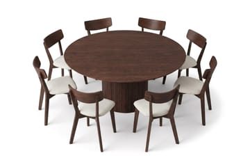 Kopparbo Matgrupp 180 cm runt i Valnöt med 8 Amelia Matstolar med Dyna - Valnöt - Möbler - Matplats - Matgrupp & matbord med stolar