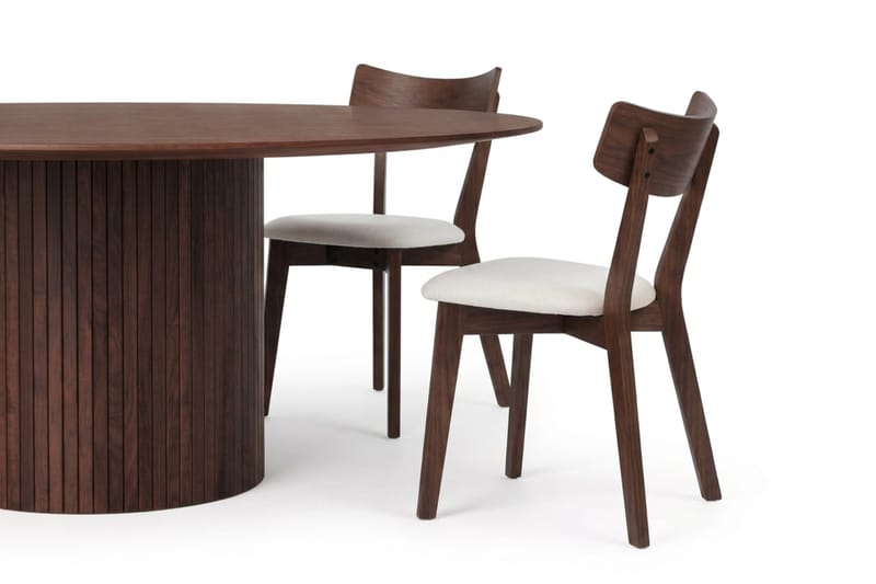 Kopparbo Matgrupp 180 cm runt i Valnöt med 8 Amelia Matstolar med Dyna - Valnöt/Beige - Möbler - Matplats - Matgrupp & matbord med stolar