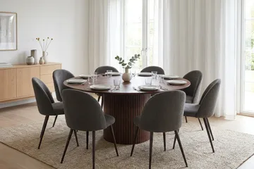 Kopparbo Matgrupp 180 cm runt med 8 Nibe Plus Mastolar - Valnöt - Möbler - Matplats - Matgrupp & matbord med stolar