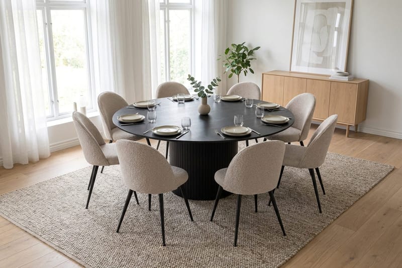 Kopparbo Matgrupp 180 cm runt med 8 Nibe Plus Mastolar - Svartlaserad ek - Möbler - Matplats - Matgrupp & matbord med stolar
