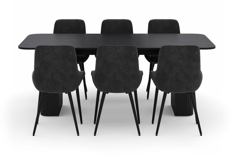 Kopparbo Matgrupp 200-206cm med 6 Alsarp Matstolar - Svart - Möbler - Matplats - Matgrupp & matbord med stolar