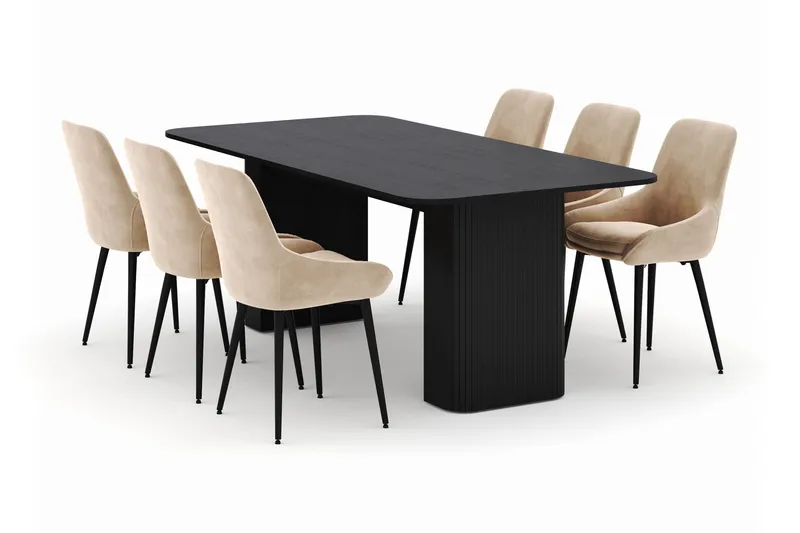 Kopparbo Matgrupp 200-206cm med 6 Alsarp Matstolar, Svart