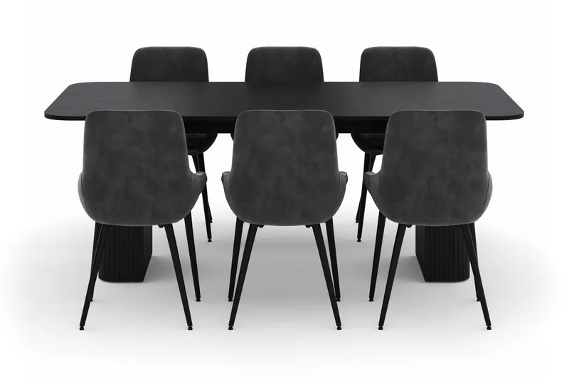 Kopparbo Matgrupp 200-206cm med 6 Alsarp Matstolar - Svart - Möbler - Matplats - Matgrupp & matbord med stolar