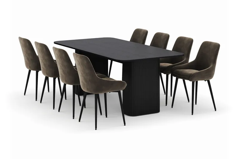 Kopparbo Matgrupp 200-206cm med 8 Alsarp Matstolar, Svart