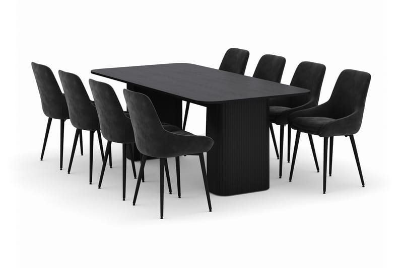 Kopparbo Matgrupp 200-206cm med 8 Alsarp Matstolar, Svart