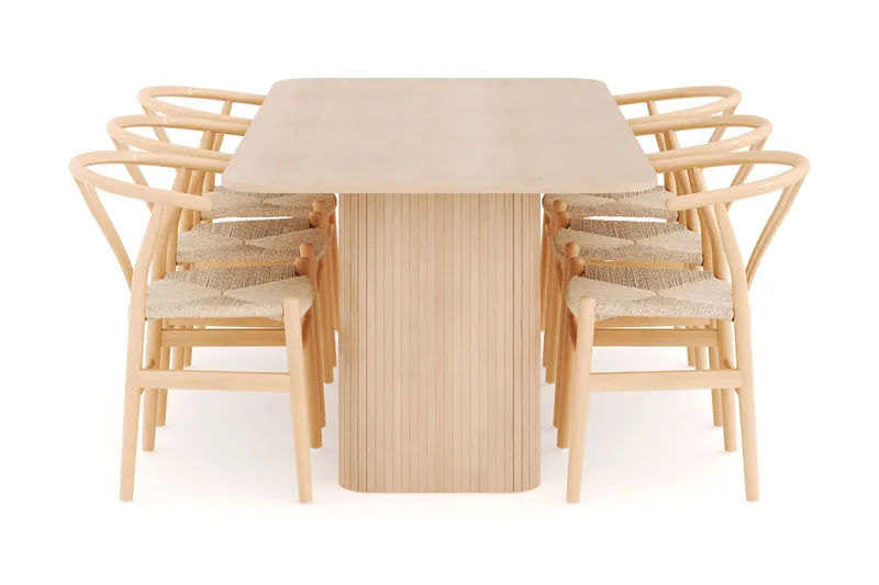 Kopparbo Matgrupp 200-260 cm Förlängningsbart med 6 Dastoori Matstolar - Whitewash - Möbler - Matplats - Matgrupp & matbord med stolar