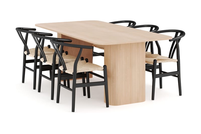 Kopparbo Matgrupp 200-260 cm Förlängningsbart med 6 Dastoori Matstolar - Whitewash - Möbler - Matplats - Matgrupp & matbord med stolar