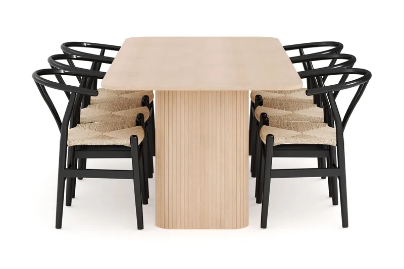 Kopparbo Matgrupp 200-260 cm Förlängningsbart med 6 Dastoori Matstolar - Whitewash - Möbler - Matplats - Matgrupp & matbord med stolar