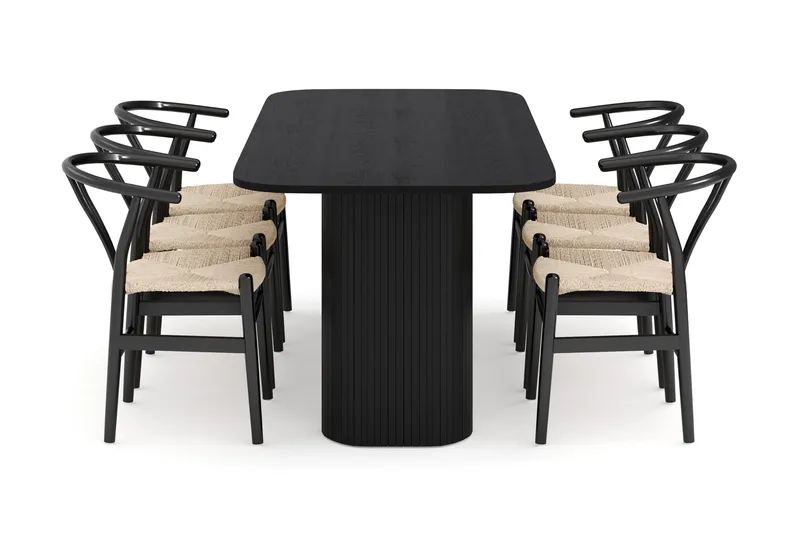 Kopparbo Matgrupp 200 cm med 6 Dastoori Matstol - 2220067-6,2223287-1 - Svart - Möbler - Matplats - Matgrupp & matbord med stolar