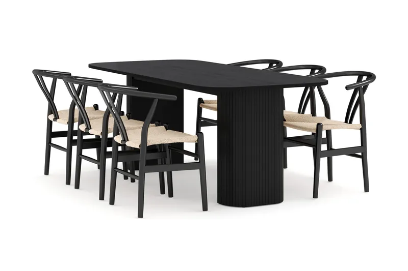 Kopparbo Matgrupp 200 cm med 6 Dastoori Matstol - 2220067-6,2223287-1, Svart