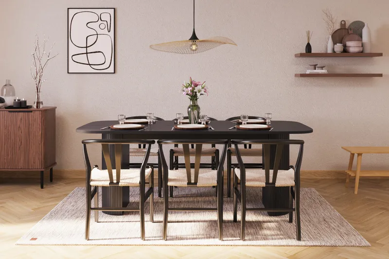 Kopparbo Matgrupp 200 cm med 6 Dastoori Matstol - 2220067-6,2223287-1 - Svart - Möbler - Matplats - Matgrupp & matbord med stolar