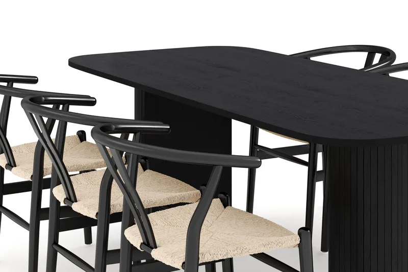 Kopparbo Matgrupp 200 cm med 6 Dastoori Matstol - 2220067-6,2223287-1 - Svart - Möbler - Matplats - Matgrupp & matbord med stolar